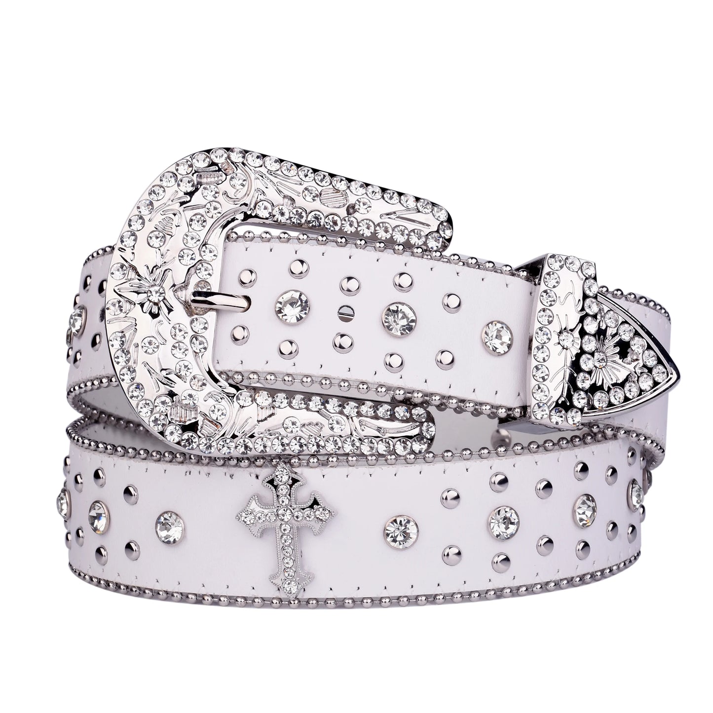Punk Rhinestone White Belt female male fashion western jeans female jeans jewelry fashion design Y2K Jeans Belt