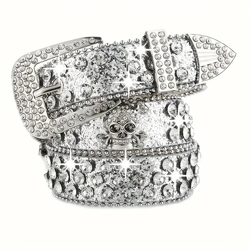 Stylish Rhinestone Western Cowgirl Style Y2K Belt Sparking Pu Leather BB Belts Jeans Dress Accessories For Women