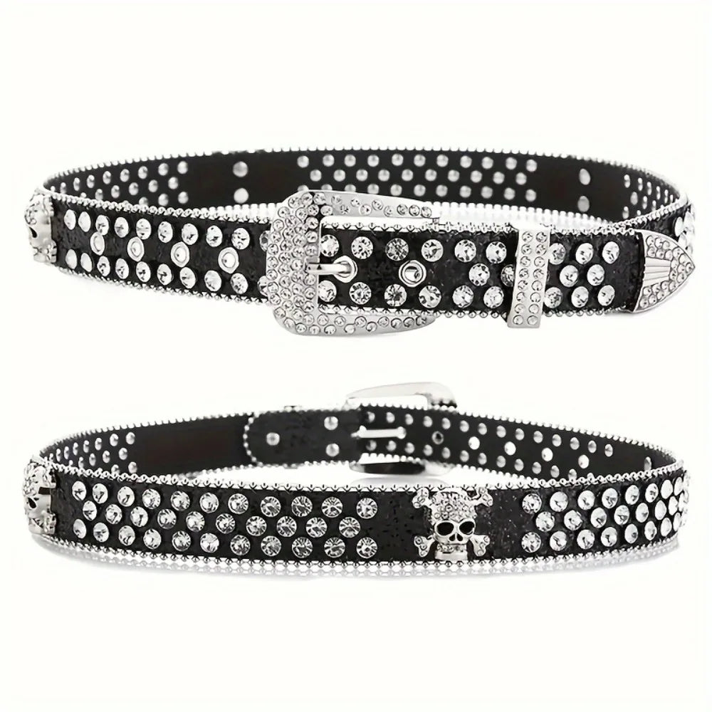 Stylish Rhinestone Western Cowgirl Style Y2K Belt Sparking Pu Leather BB Belts Jeans Dress Accessories For Women