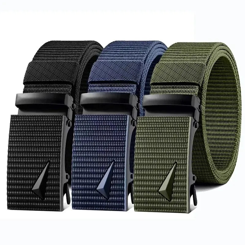 Men's Belt Automatic Metal Buckle Imitation Nylon Webbing Outdoor Work Belt